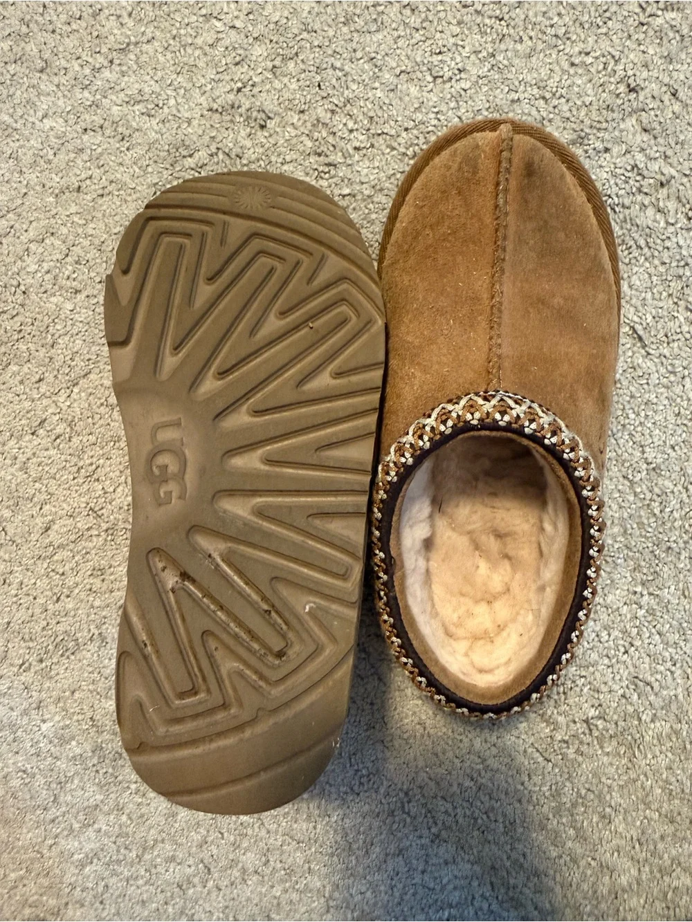 UGG kids Chestnut Brown Suede Slip-On Mule with Braided Trim